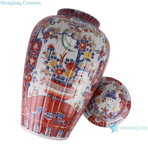 RZQF16 Jingdezhen Hand Painted Style <b>Red</b> and Blue Flower Bird Pattern Big Size Ceramic Ginger Jar RZQF16 Famille Rose Pi - Product Image 4