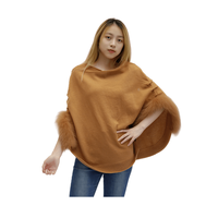 Nouveau pull élégant en cachemire camel Tyan pour femme avec col et poignets en fourrure de renard, châle traditionnel en cachemire et laine