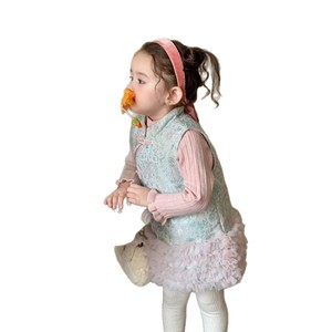 Tongxingyuan Girls Chinese Style Tang Suit Two Piece Princess Dress With Lace Trim And Knot Buttons For New Year - Product Image 5