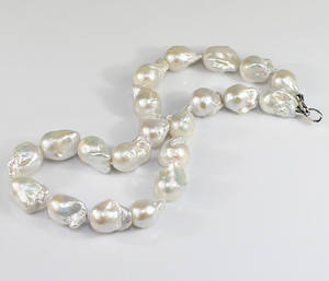 Collar de perlas auténticas de agua dulce, de tamaño grande bola de fuego, blanca, barroca, irregular, núcleo, 15x20mm - Product Image 4