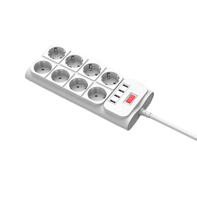 Good Quality European Plug 16A 8 Outlets Power Socket Smart Switch 4 USB Ports Fully CE ROHS Approved 2 Years Warranty