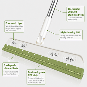 Balai <span class=keywords><strong>raclette</strong></span> en silicone, balai magique, essuie-eau sans traces, dépoussiéreur de poils, tige en acier inoxydable, tête rotative à 180° pour carrelage - Product Image 3