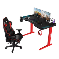 Bureau de jeu en métal avec éclairage LED RVB réglable personnalisé, surface en fibre de carbone pour chambre à coucher, PC gamer, ergonomique pour le jeu debout