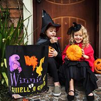 Sacs de fête d'Halloween-Lot de 3 fourre-tout en toile de coton avec chapeau de sorcière
