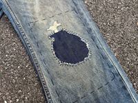 Jean en denim vintage pour homme, coupe droite, bleu délavé, de haute qualité, avec patchs et déchirures, 100% coton, style urbain