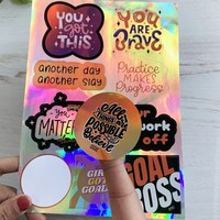 Feuille d'autocollants holographiques imperméables personnalisés en vinyle résistant aux UV, transparents, mignons, découpés à la forme, feuilles d'autocollants personnalisées