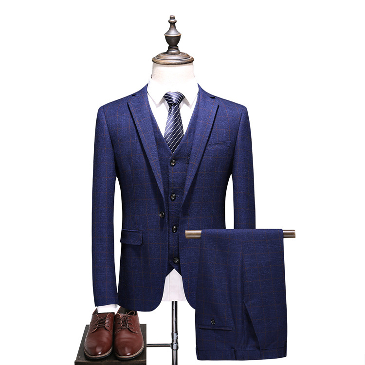 Blue Coat Design Check Coat Pant For Wedding Mens Suits Checks