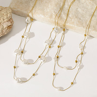 Collier en acier inoxydable à double rangée de perles de différentes tailles avec petites perles dorées et chaîne serpent pour femme, accessoires délicats, bijoux TGXL15052