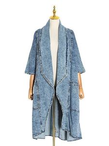 Bettergirl Cardigan Denim Trench Coat para mujer <span class=keywords><strong>Chaqueta</strong></span> suelta de <span class=keywords><strong>manga</strong></span> de murciélago con solapa de moda para mujer - Product Image 2