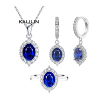 Vente en gros parure de bijoux pour femmes en zircon bleu parure de bijoux de mariée coffret cadeau de Noël