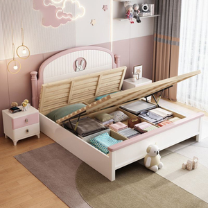 Letto per Bambini in Legno Massello, Letto Principessa per Camera <span class=keywords><strong>da</strong></span> Ragazza, Letto Grande per Studentesse, Arredamento di Lusso Leggero - Product Image 3