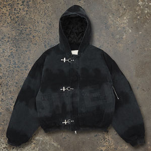 Custom Dye Wash Duck Canvas Firefighting Fireman Broche Hebilla Vintage Hombres Trabajador Ropa DE TRABAJO Chaquetas de bombardero con capucha - Product Image 1