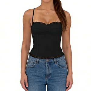 Top corsé de mujer con encaje, tirantes finos, escote corazón, corte ajustado, sin mangas, estilo camiseta, a la moda - Product Image 3