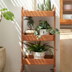 Chariot de rangement en bois massif, chariot de cuisine mobile, organisateur d'épices en bois de cerisier, unité de rangement portable - Product Image 3