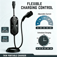 Chargeur mobile pour VE 3,5-7 kW, indice IP65, sortie Type 2, pour garage, cabane, voyage en voiture, week-end, propriétaire de VE familial, garantie 18 mois