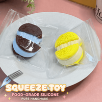 Jouet Squishy en Silicone Alimentaire en Gros, en Forme de Biscuit Sandwich au Chocolat, Extensible, avec Centre Crème, Doux, à Presser, Sensoriel, Anti-stress, Cadeau
