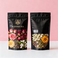 Sachet d'emballage alimentaire en plastique imprimé sur mesure, refermable, anti-odeur, avec fermeture éclair, pour thé, mini-sachet de thé parfumé aux fleurs