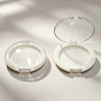 Boîtier rond vide en plastique pour poudre compacte, couvercle transparent, logo personnalisé, conteneur cosmétique pour fard à joues et maquillage