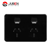 Prise murale JUBEN noire certifiée SAA, 2 interrupteurs, 6 broches, 250V, courant max. 10A, 2 prises CA, en matériau PC, conçue pour