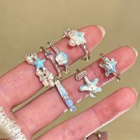 Lot de bagues ajustables en émail, motif océan, étoile de mer, coquillage, perle et strass, pour filles
