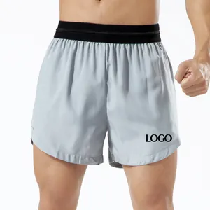 Shorts de secagem rápida masculino, logotipo personalizado 100% poliéster 2 em 1 duplo para corrida e treinamento fitness