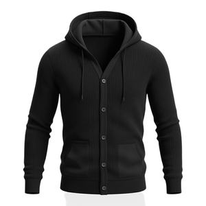 Sudadera con Capucha de Punto Ecológica con Cierre de Botones y Manga Larga para Invierno, Cantidad al por Mayor, OEM, para Hombre y Niños, con Cordón y Doble Bolsillo, de Fábrica - Product Image 5