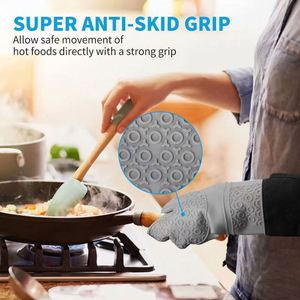 <b>Silicone</b> Oven Mitts Anti-Scalding <b>Waterproof</b> Heat Insulation Fleece-Lined Thickened Gloves for High-Temperature Mitts - Product Image 3