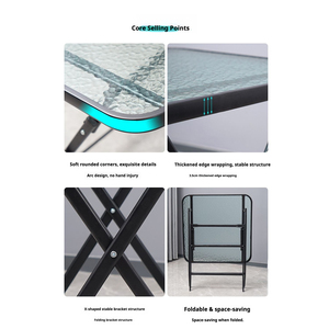 <span class=keywords><strong>Mesa</strong></span> de Comedor <span class=keywords><strong>Redonda</strong></span> Plegable con Estructura Metálica para 4 Personas, Tapa de Vidrio Templado, <span class=keywords><strong>Diseño</strong></span> Minimalista para Muebles de Hogar, Apartamento y Uso en Exteriores - Product Image 4