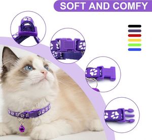 ปลอกคอแมวแบบสะท้อนแสง ลายเท้าแมว ขนาด 1.0 ซม. พร้อมกระดิ่งแบบปลดเร็ว - Product Image 3