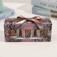 Ensemble cadeau de 3 bougies parfumées en cire de soja avec tasses en céramique à motifs floraux, décoration botanique pour la maison, mariage, Saint-Valentin, Noël