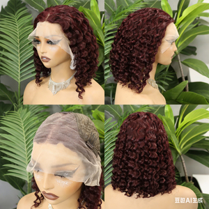FH #99J Deep Wave Human Hair Bob <b>Wigs</b> 13x4 Transparent Lace Frontal Vietnamese Hair <b>Short</b> <b>Wig</b> - Product Image 4