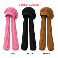 Bonnet de nuit double tube pour femme, en polyester respirant, avec large bande, pour cheveux longs