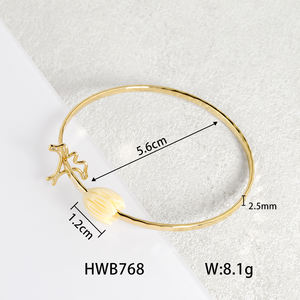 Brazalete de latón de oro de 18 quilates paraíso pájaro cuentas de jazmín personalizadas brazalete Hawaiano - Product Image 6