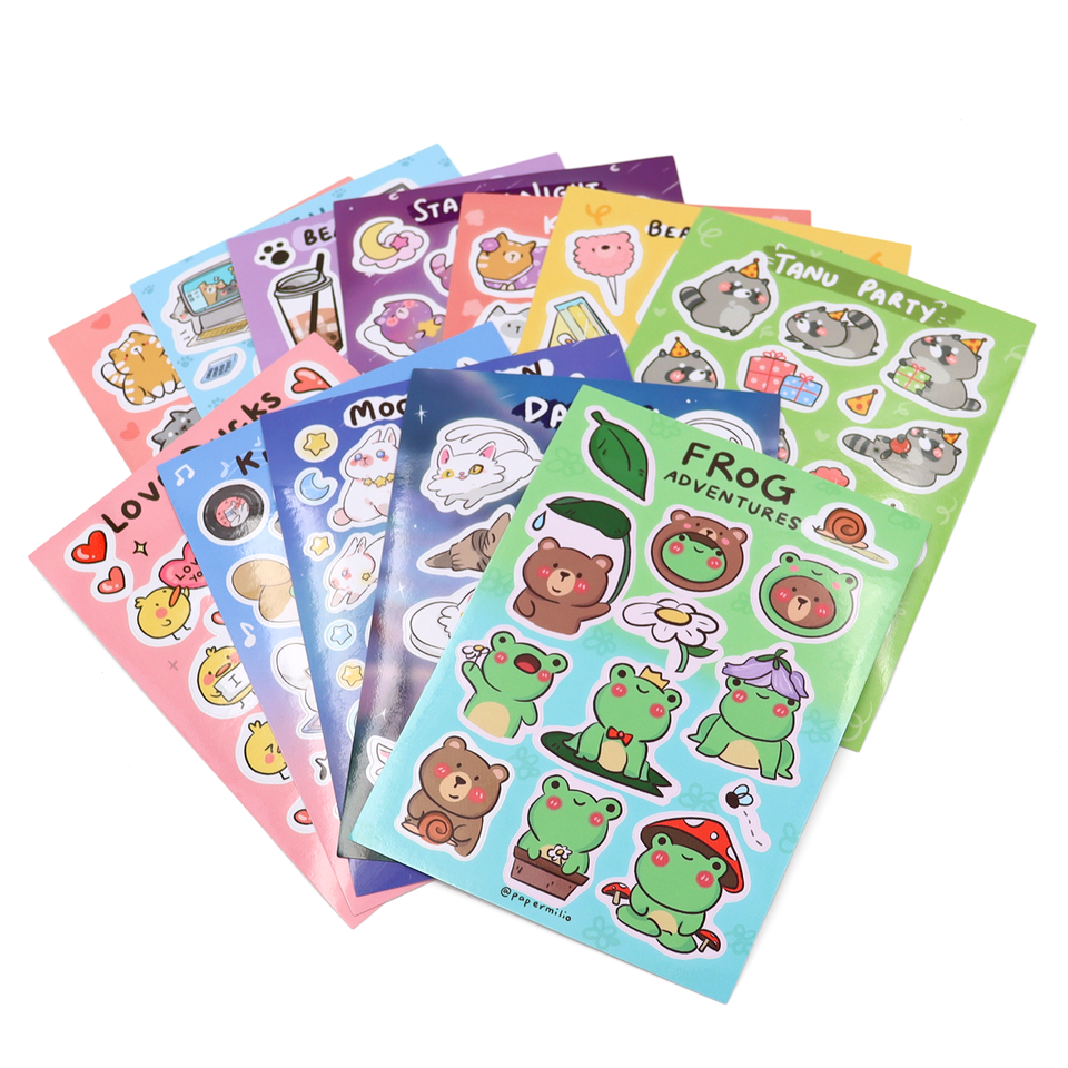 Waterproof Adhesive Kawaii Kiss Cut Sticker Sheets Personalized Custom Printing Vinyl Paper Sticker Sheet