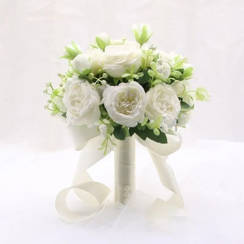 Cô dâu thanh lịch sang trọng bó hoa hoa hoa hồng Phù Dâu trang trí đám cưới hoa trắng cô dâu bó hoa