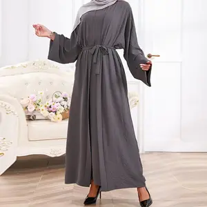צנוע ללבוש דובאי טורקיה ערבי קימונו אלגנטי מוצק צבע 2 חתיכות סט מוסלמי העבאיה פתוחה שמלות עבור בגדים אסלאמיים