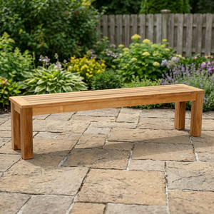 Banco de Comedor Moderno para Exteriores de Madera de Teca con Asiento Plano de Listones Horizontales - Product Image 2