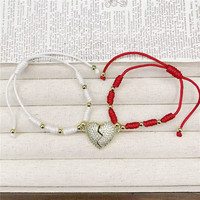 Bracelet cadeau pour la Saint-Valentin FM-CKT0719, bracelet avec pendentif cœur en émail blanc/noir, bracelet avec pendentif cœur fait main en gros