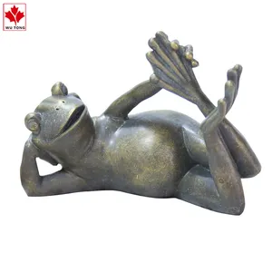 Custom Fun Animal Statues Polyresin Bronze Frog Sculpture Resin Sleeping Frog Figurines For Garden Decor