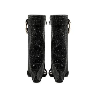 Orange brillant strass bottes courtes pour femmes chaussures Peep Toe requin serrure mode <span class=keywords><strong>sandales</strong></span> à talons compensés - Product Image 4