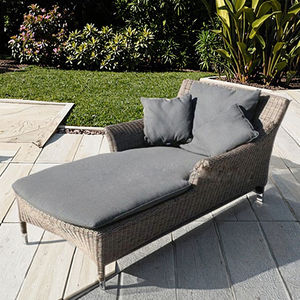 <span class=keywords><strong>Chaise</strong></span> <span class=keywords><strong>longue</strong></span> d'extérieur en rotin gris avec lit de soleil imperméable pour <span class=keywords><strong>piscine</strong></span>, coussins de siège plus longs et oreillers lombaires - Product Image 2