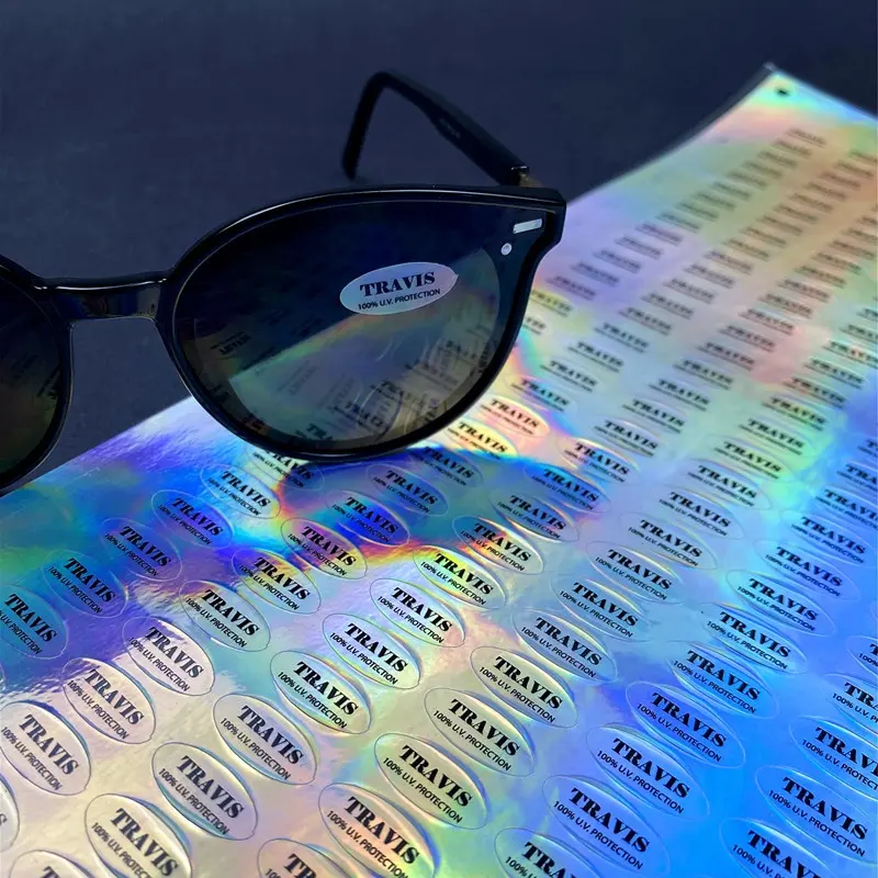 Pegatinas de holograma impresas con logotipo personalizado para gafas de sol, oferta directa de fábrica