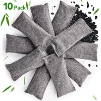 Lot de 10 sacs purificateurs d'air réutilisables en charbon de bambou solide, écologiques, absorbants les odeurs, 60g chacun, pour la maison, la voiture, les toilettes