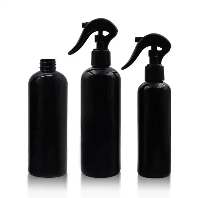 Pulverizador de niebla con gatillo vacío recargable 200ml 300ml ámbar negro mascota redondo plástico tóner líquido Spray botella