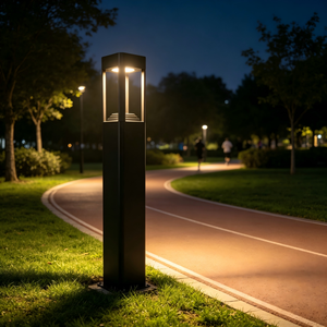 Modern Black Aluminum <b>LED</b> Bollard <b>Light</b> Outdoor Path Lamp IP65 Garden Landscape Lighting - Product Image 4
