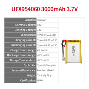 Оптовая Продажа 3000 мАч 3,7 В UFX 954060 перезаряжаемая полимерная литий-ионная аккумуляторная батарея для цифровых камер Китай производитель - Product Image 2
