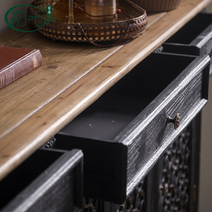 Mueble de Entrada de Madera Maciza Vintage A2978, Mueble de Salón con 4 Puertas y Paneles Tallados - Product Image 3