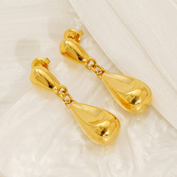 Boucles d'oreilles double goutte d'eau en acier inoxydable 304 plaqué or 18 carats sous vide, gouttes dorées volumineuses articulées 36x11mm, bijoux sculpturaux pour femme