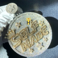 Hiphop pendentif personnalisé de grande taille, nom de mot, plaque ronde, breloques, lettre glacée, pendentif personnalisé