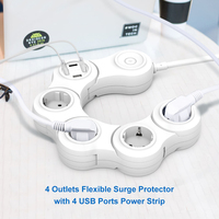 Multiprise avec protection contre les surtensions, 16A, 4 prises, 4 ports, câble flexible, prise européenne, câble de 1,5 m, 250V, garantie de 12 mois